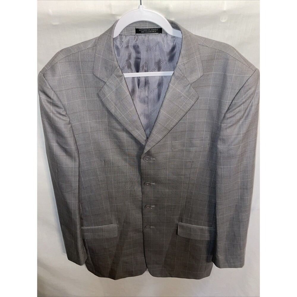 Vittorio St. Angelo Men’s Suit Jacket Size 42L Gray Business Formal Windowpane
